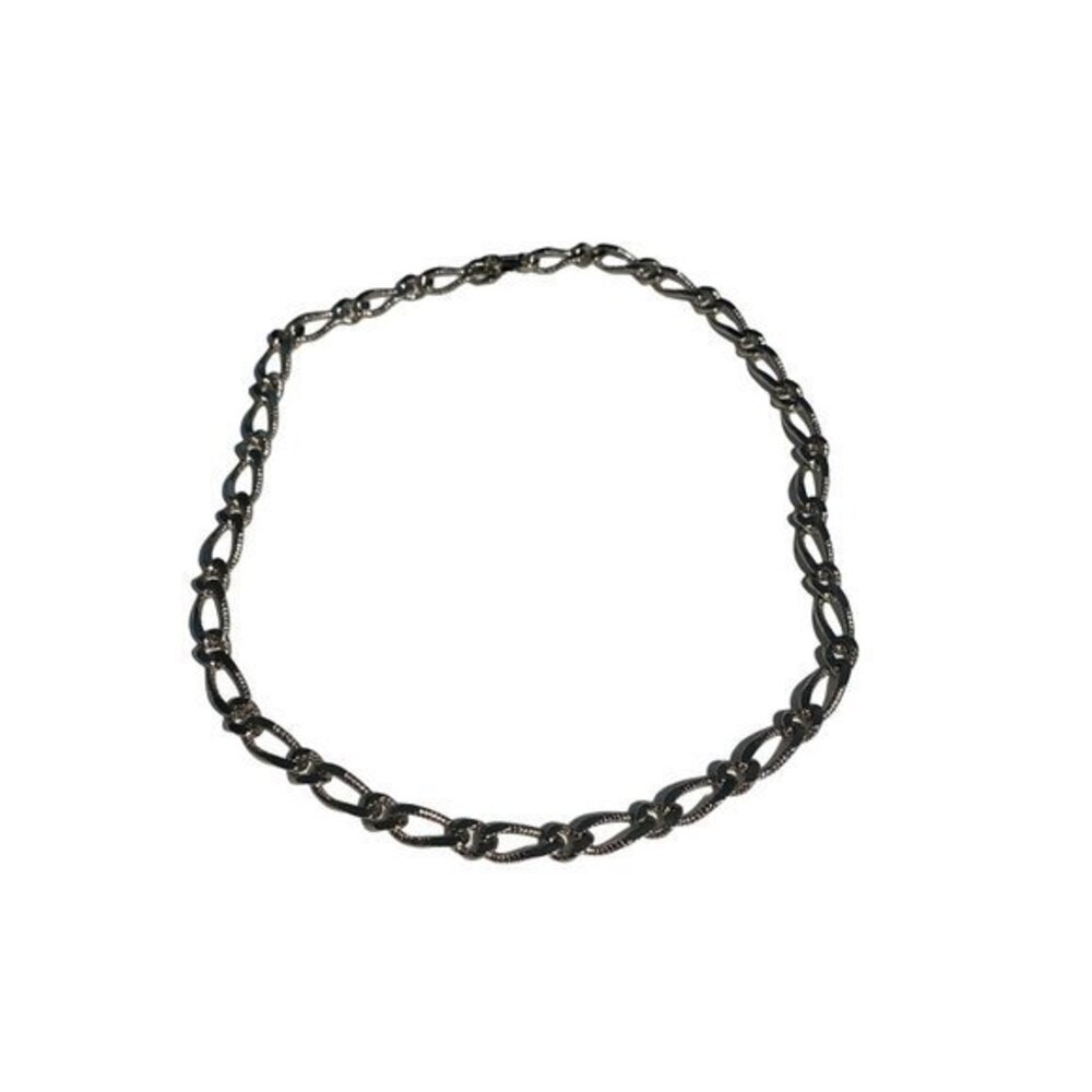 14KGS Silver Tone Women's Necklace‎ 16-Inch Textured Oval Links